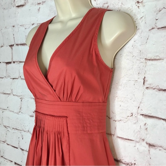 BCBGMAXAzria XS Coral Pleated Faux Wrap V-Neck Empire Waist Peplum Cotton Top XS - Picture 9 of 16